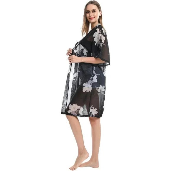 Women’s Chiffon Kimono Bathing Cover Up Open Front Duster Kimono Dress - Picture 4 of 7